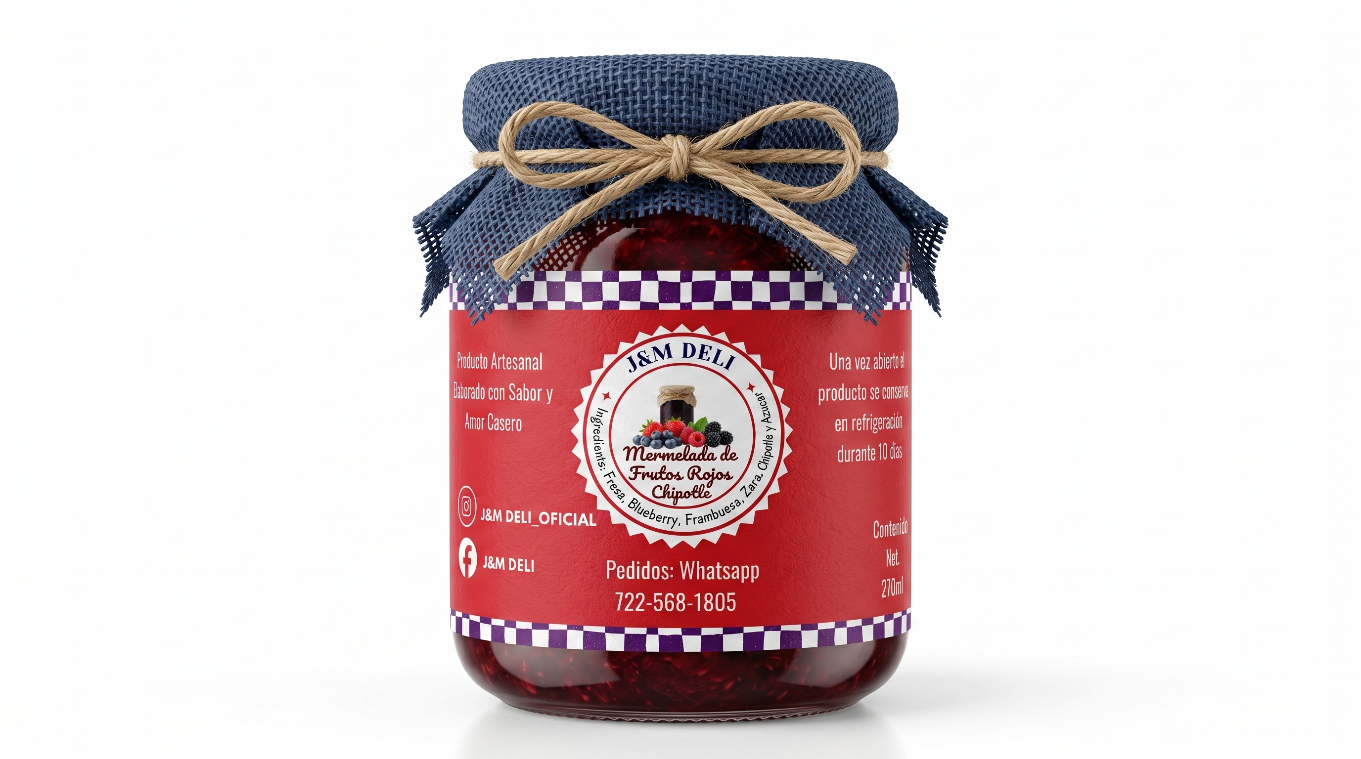 Frasco de mermelada de frutos rojos con chipotle J&M Deli